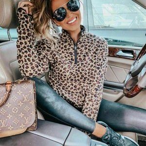 FIERCE DOLLZ Leopard Print Casual Soft Cozy Pullov
